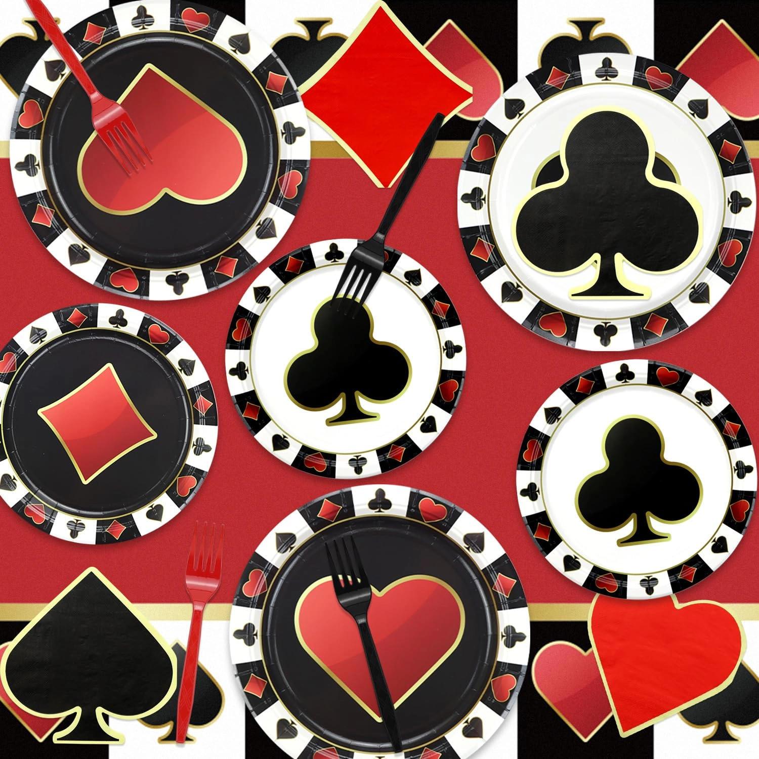 Casino Plates + Poker Tablecloth + Casino Napkins - 61.0 count Birthday
