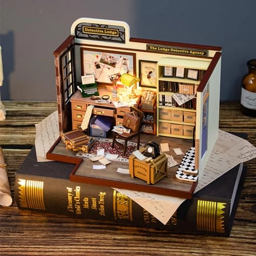 DIY Dollhouse Miniature Kit - Dust Proof Cover Gray Wood