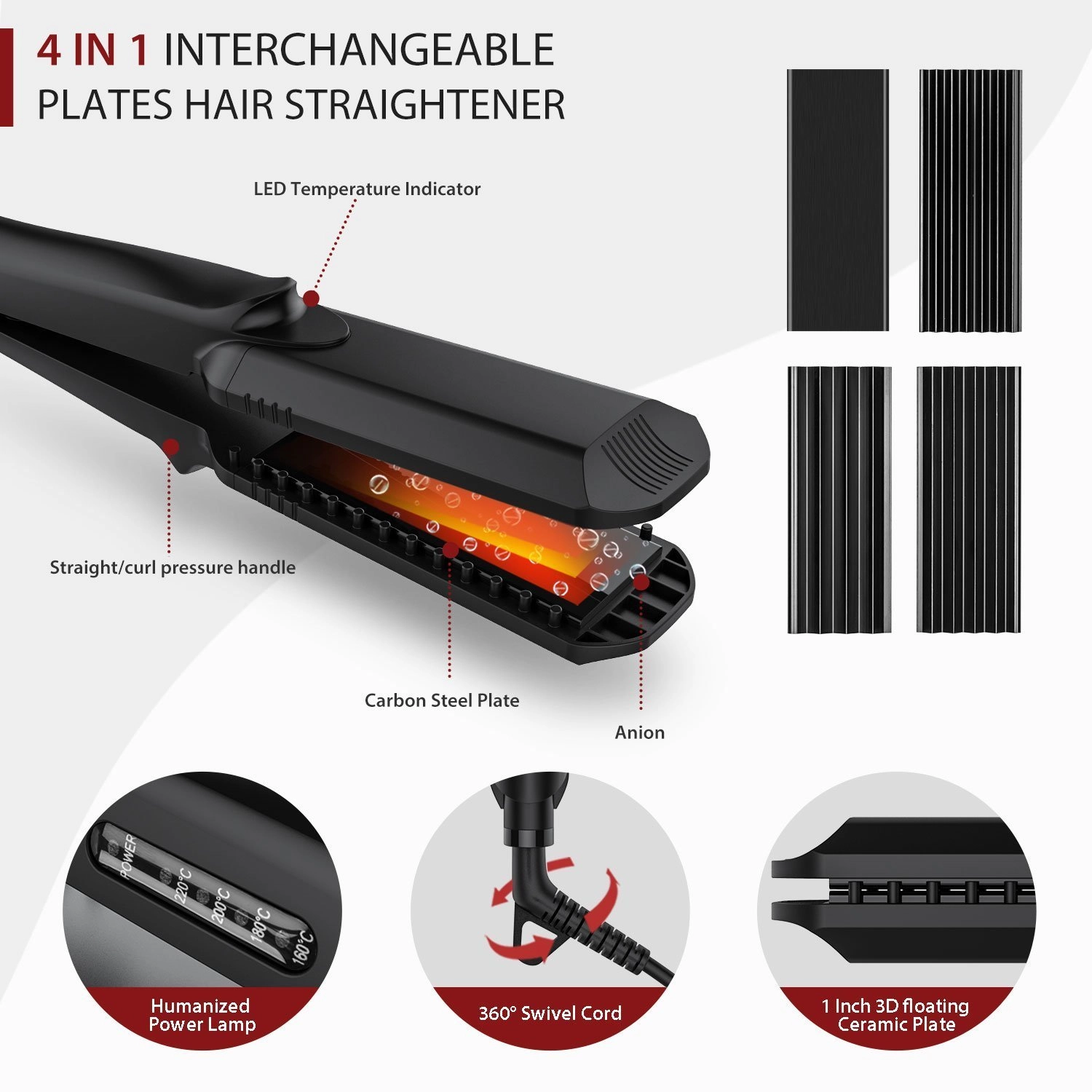 Hair Straightener and Crimper - 4 in 1 Tourmaline Ceramic Adjustable Temperature 320°F - 430°F