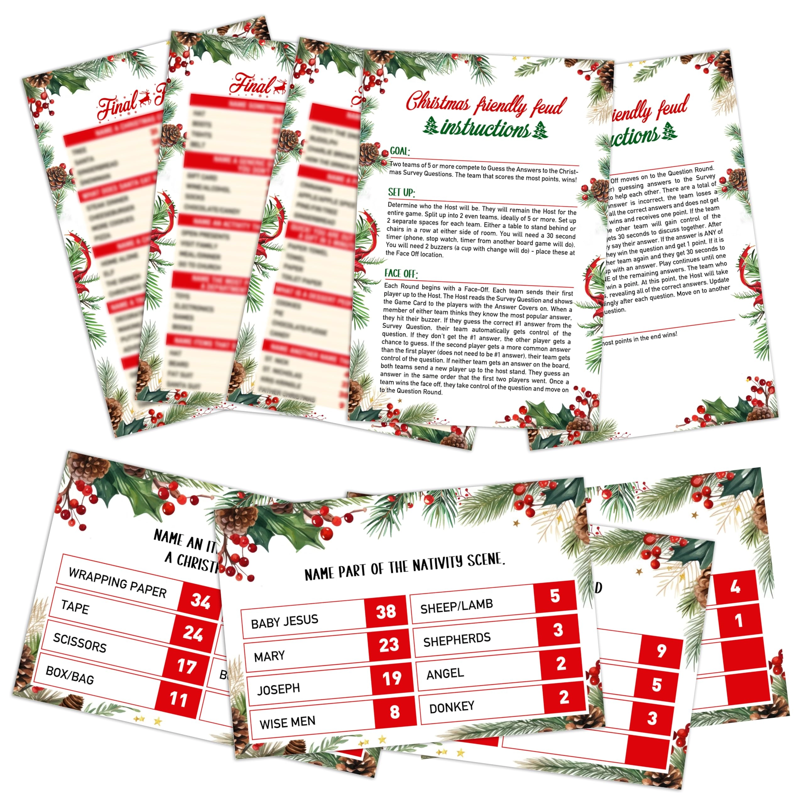 Christmas Friendly Feud Game - 20 cards 18 years and up