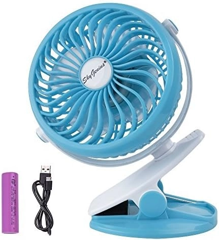 Battery Operated Clip on Stroller Fan - Portable Rechargeable Blue