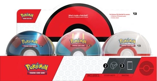 Pokémon Poke Ball Tin - 3 TCG booster packs 2 sticker sheets