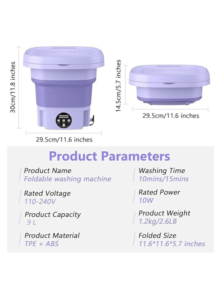 Portable Washing Machine, Portable Washer,8L, Mini Washing Machine, Foldable,Small Washer for Baby Clothes, Underwear or Small Items, Camping&Travel Laundry, Small Size,Space Saving(purple)