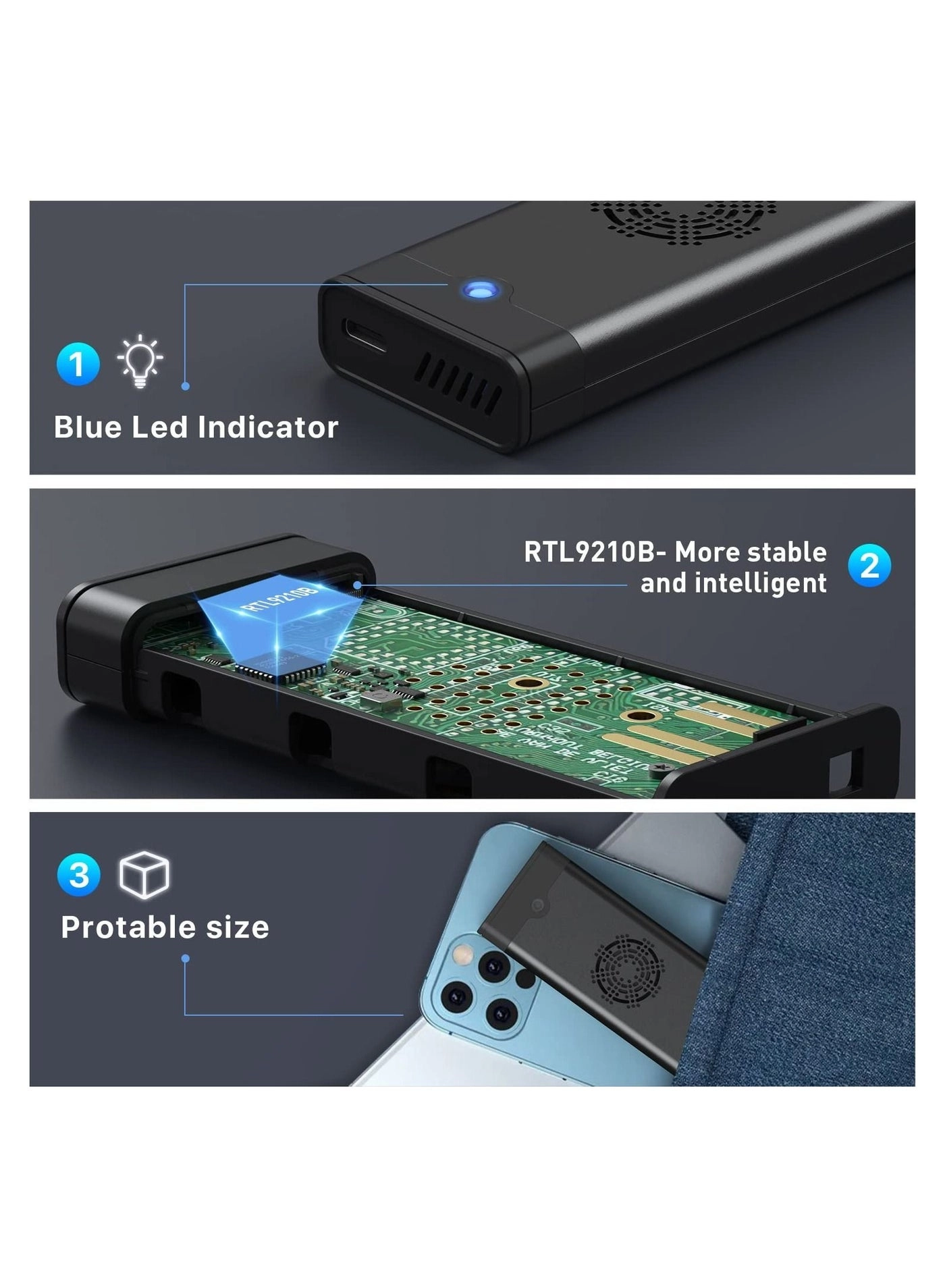 M.2 NVME SATA SSD Enclosure Adapter Reader