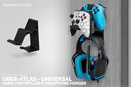 UberAtlas Dual Game Controller & Headphone Stand Wall Mount Holder - Two Pack Black