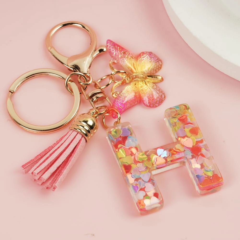 Initial Letter Keychain - Butterfly