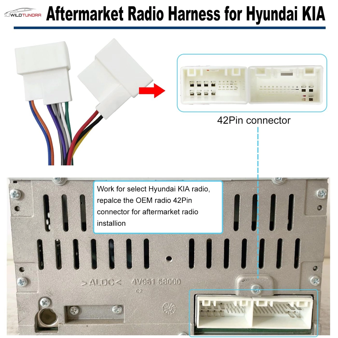 16Pin Aftermarket ISO Radio Wire Harness Adapter - Hyundai/KIA