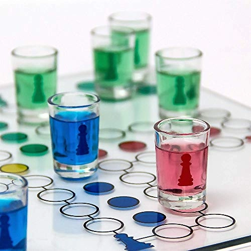 Ludo Drinking Game - 16 Shot Glasses 2 Dice Glass Game Board