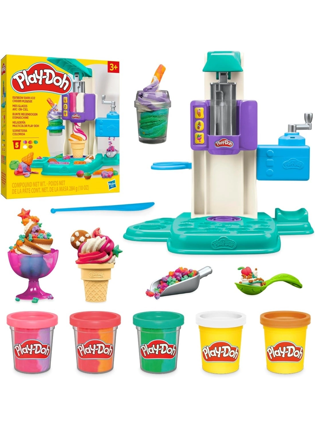 Play-Doh Rainbow Swirl Ice Cream Playset - 7 pcs