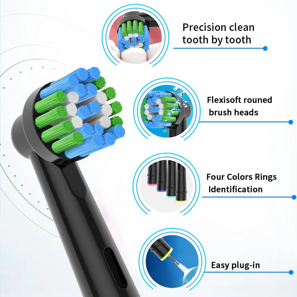 Replacement Heads Compatible with Electric Toothbrush - 8pcs 4 Precision Clean 4 Cross Clean Black