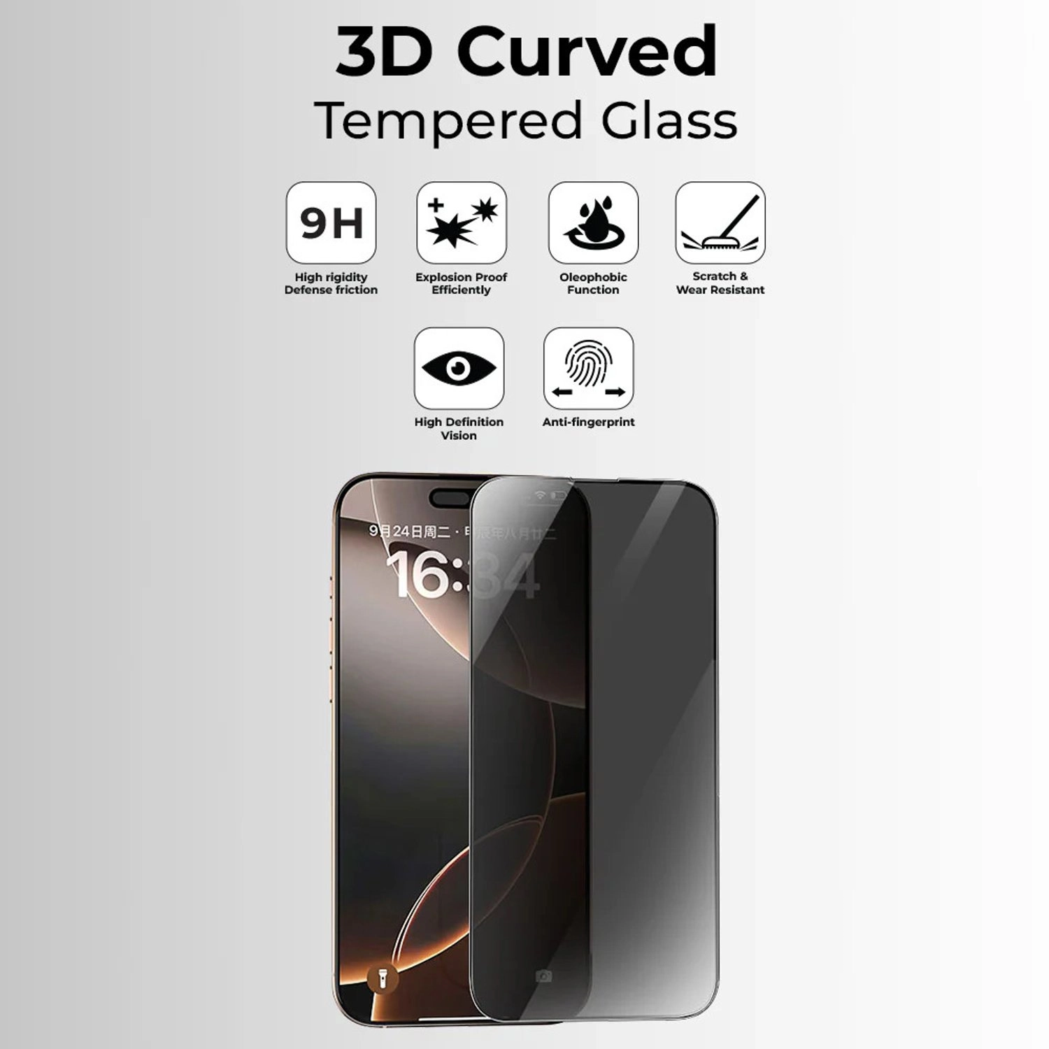 Privacy Screen Protector iPhone 17 - 9H Tempered Glass