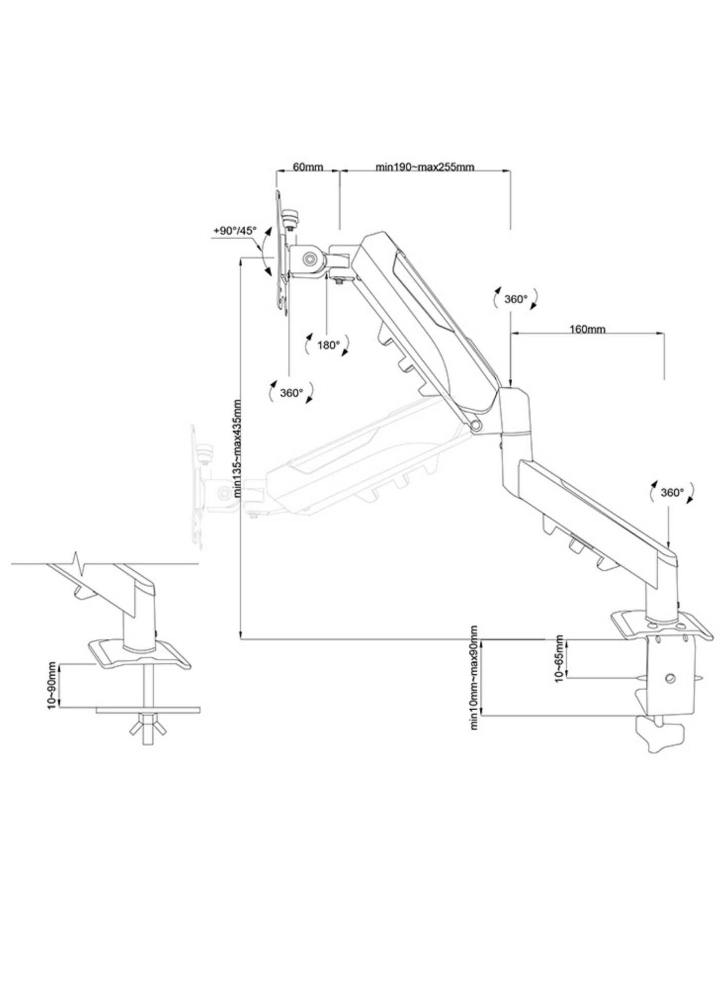 F160 - 17 to 32 inches 75x75mm 100x100mm