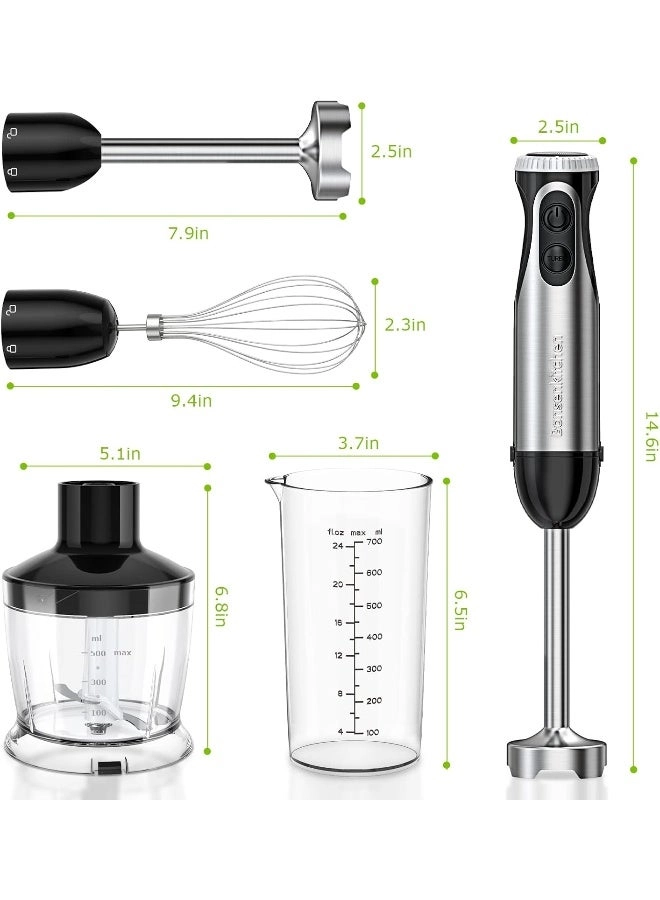 Immersion Blender - 20 Variable Speeds & Turbo, 4-in-1 Stainless Steel
