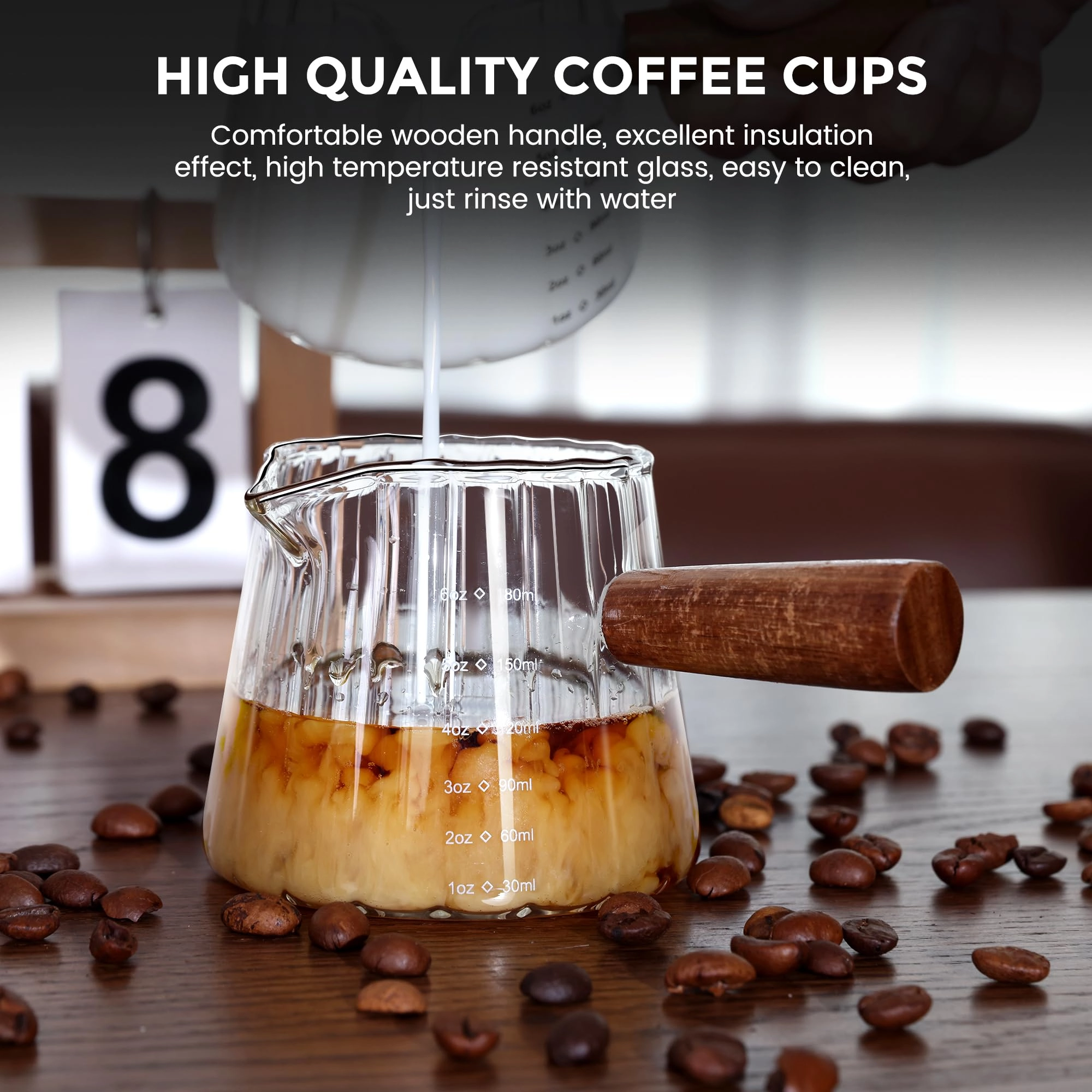 Espresso Measuring Cup - Wood Handle 180 ml