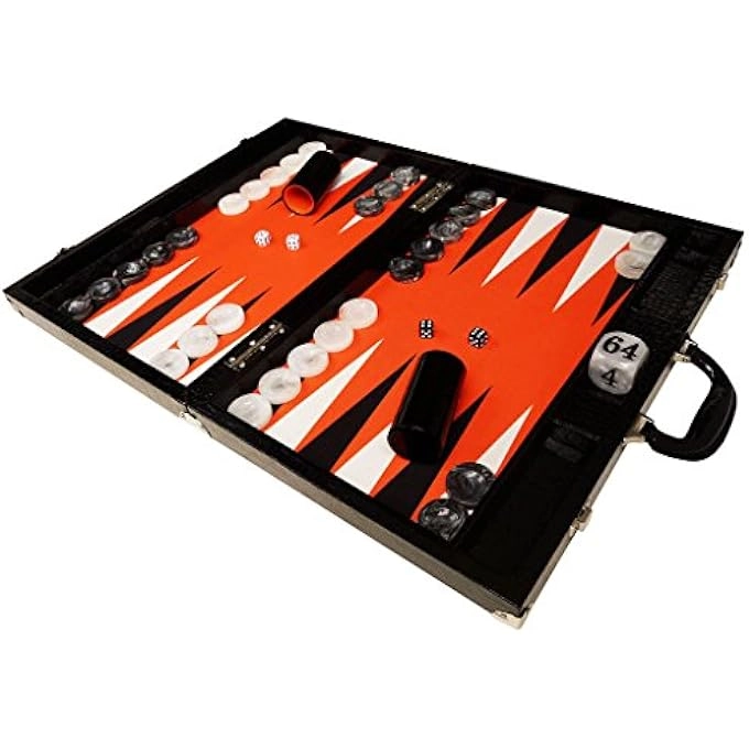 BACKGAMMON TOURNAMENT SET - BLACK CROCO ORANGE PLAYING SURFACE GEN III