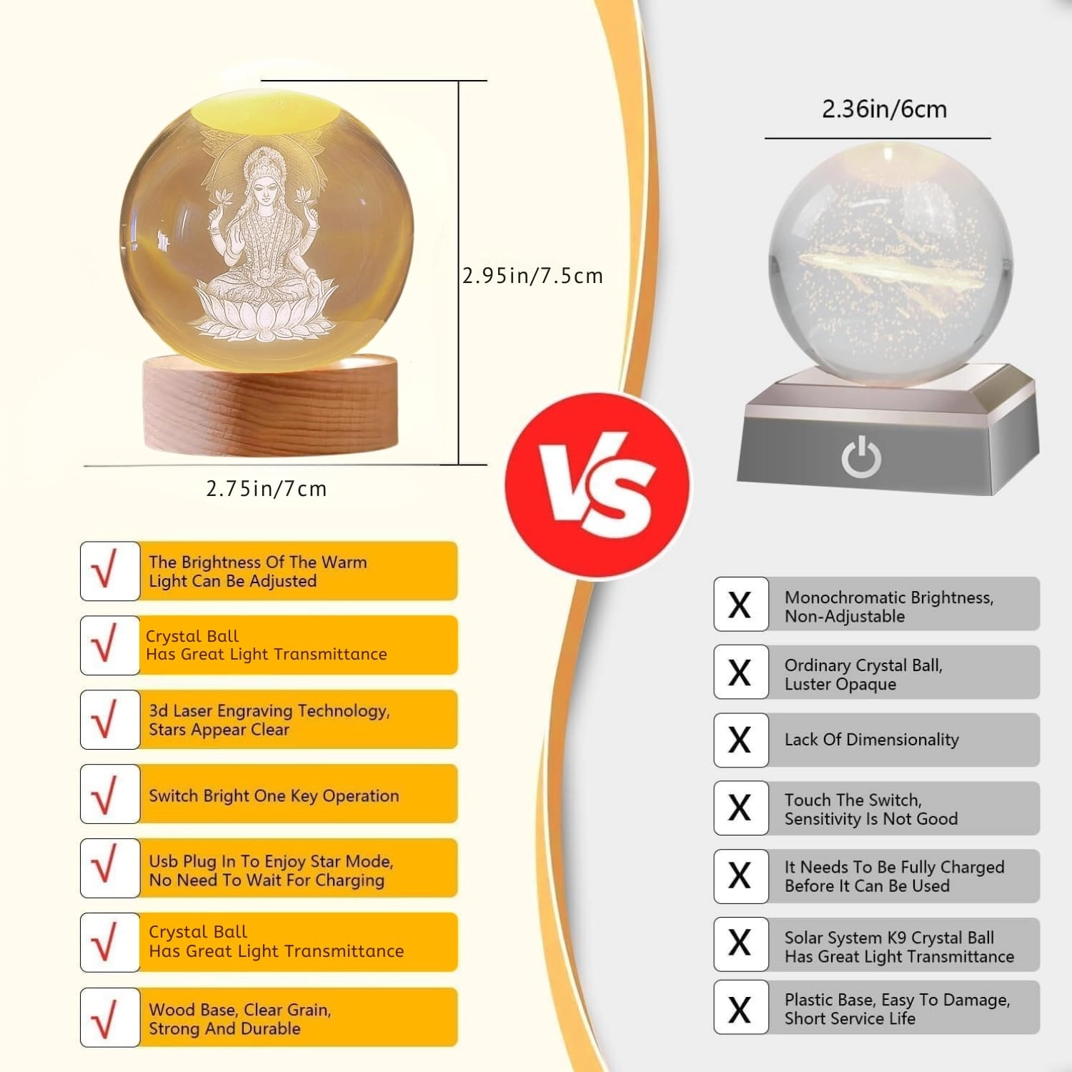Laxmi Crystal Ball - USB-Powered Warm White LED