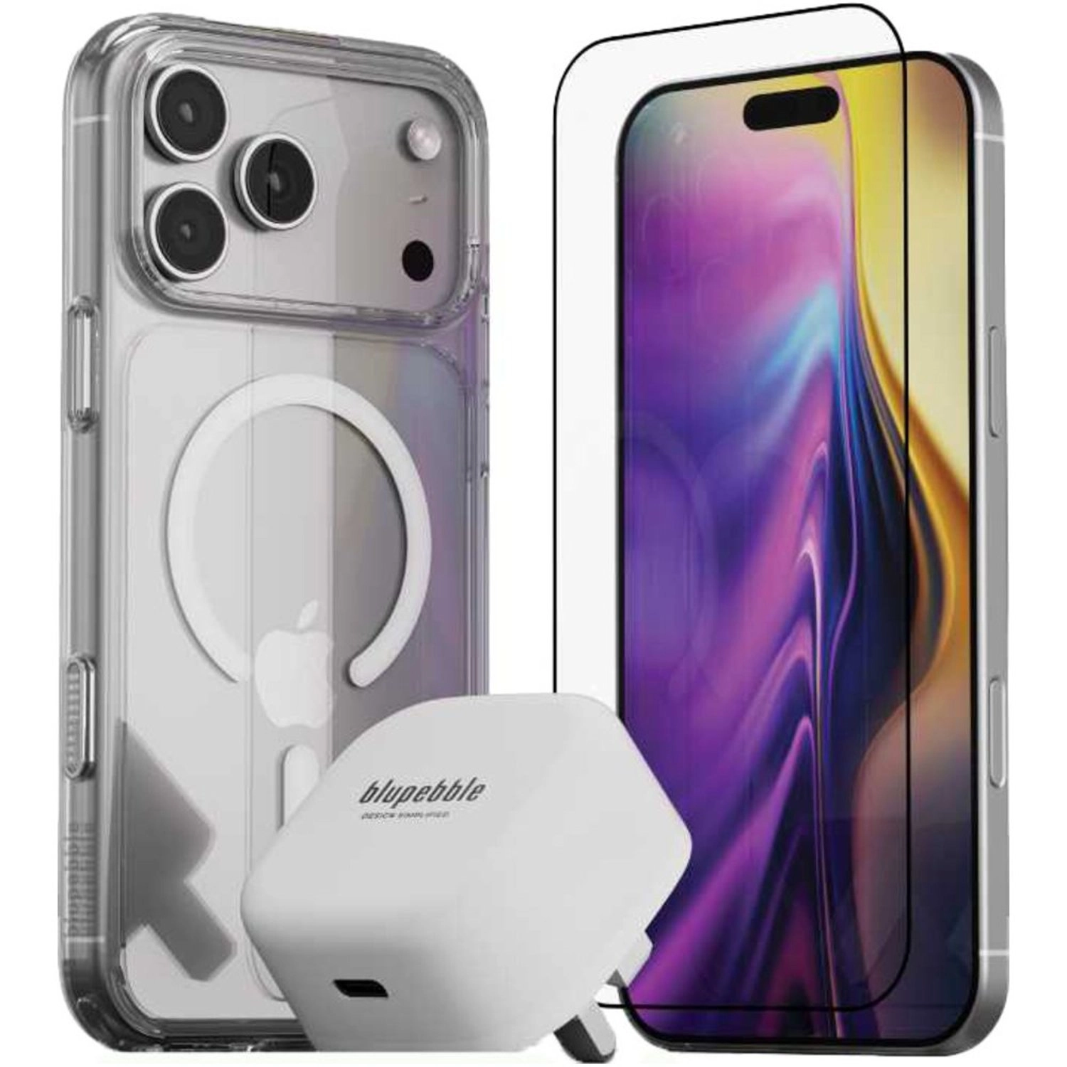 blupebble Clear Case + Screen Protector + Fast Wall Charger for iPhone 17 Pro