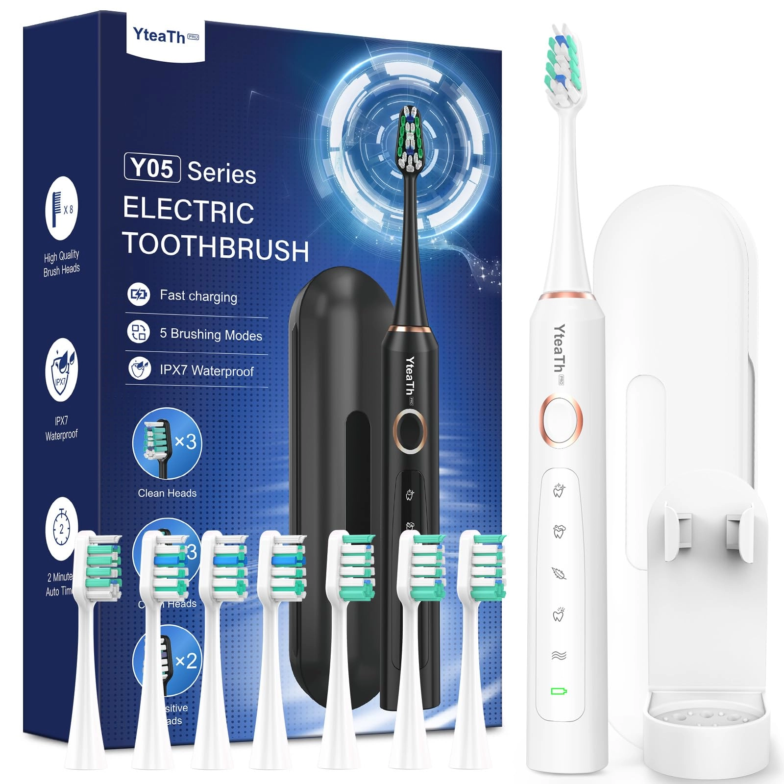 Y05U - 8 Toothbrush Heads 90 Days Battery Life 5 Brushing Modes