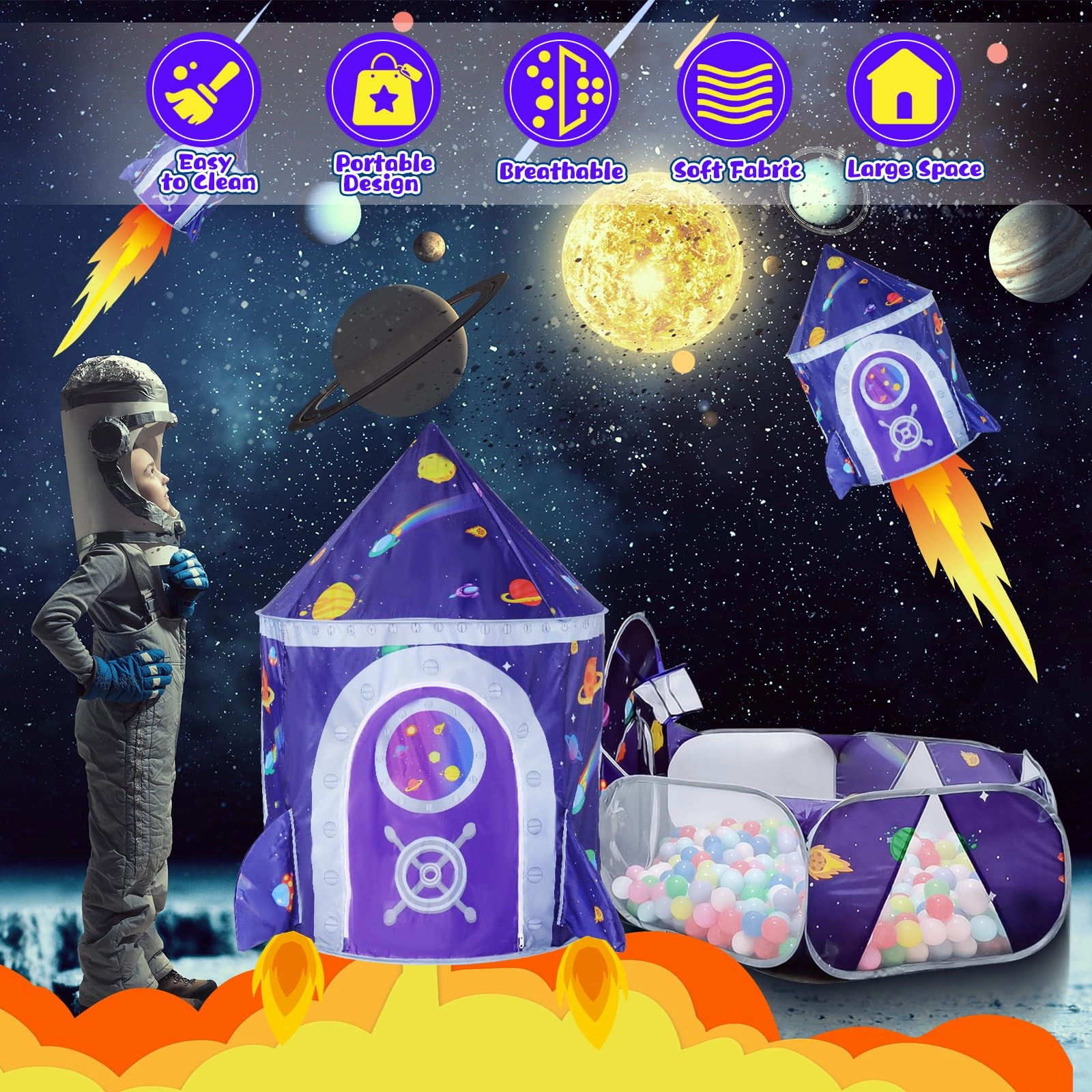 Space Ship Play Tent + Crawl Tunnel + Ball Pit