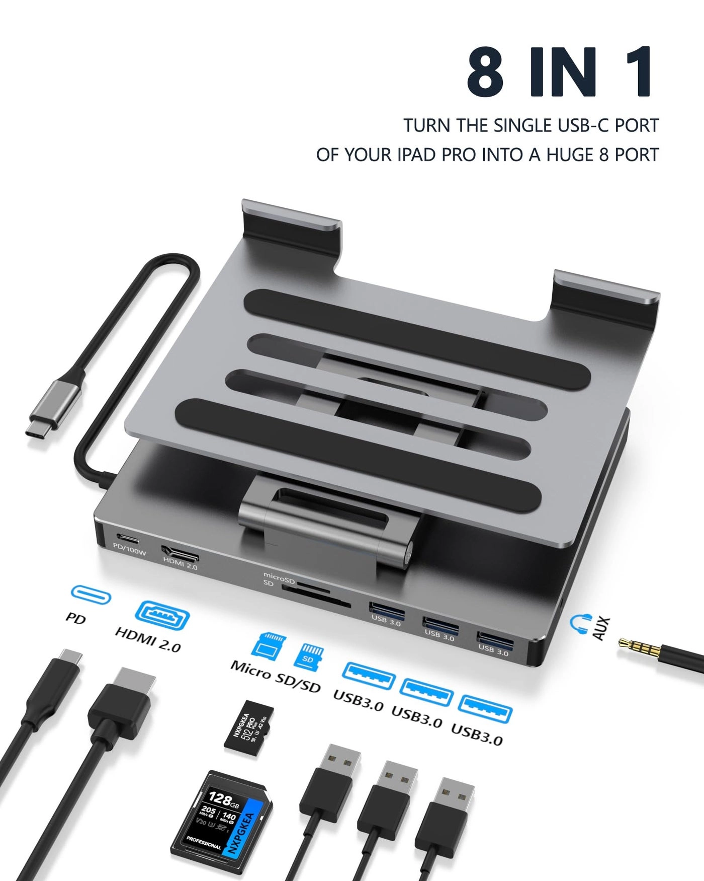 USB C Hub Stand - USB C iPad Pro M4 M3 M2 M1 13 12.9 11 Inch iPad Air