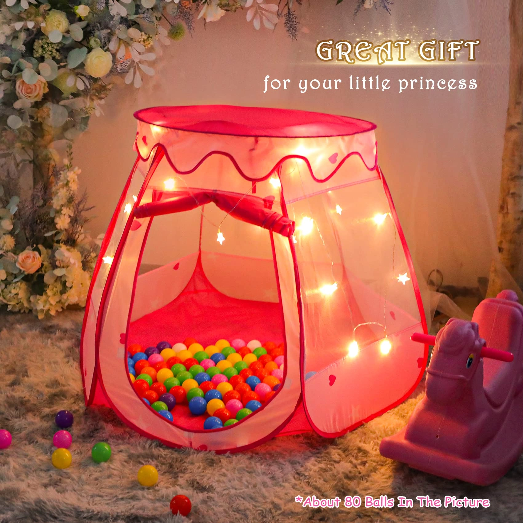 Princess Tent - 49 x 49 x 33 inches With Star Lights