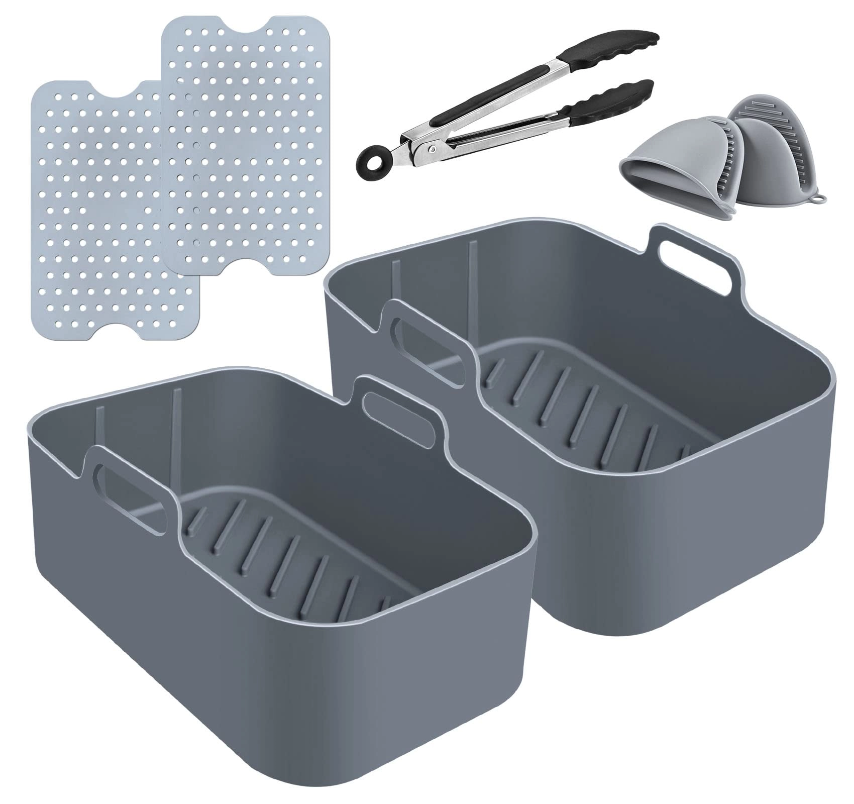 Mocraft Silicone Baking Mould - Silicone 2 air fryer silicone pot + 2 silicone liners + 2 silicone gloves + 1 food tongs