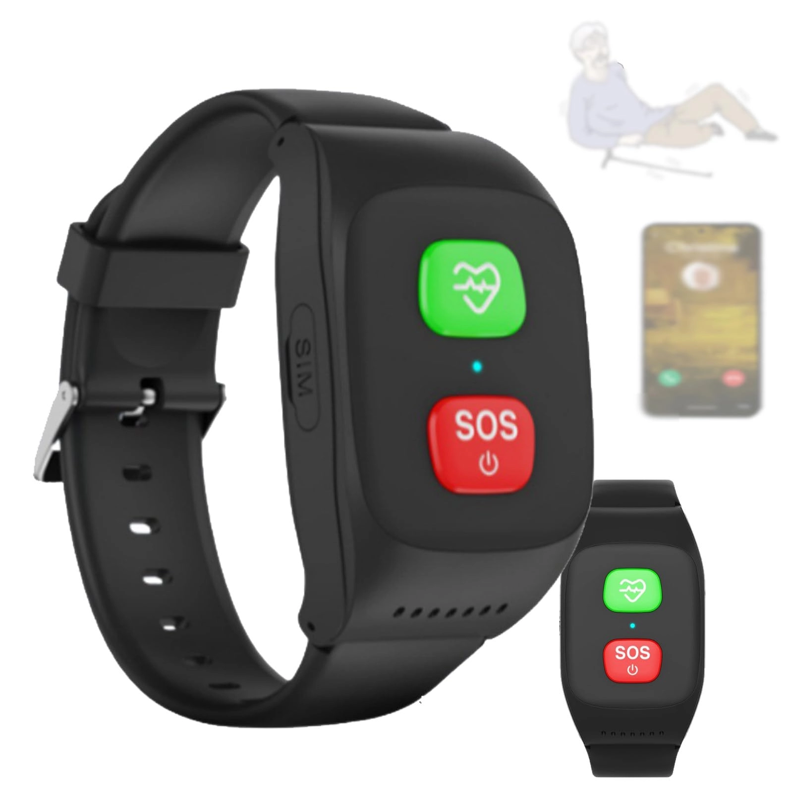 Fall Detection Smart Watch 40.5mm ABS + Silicone