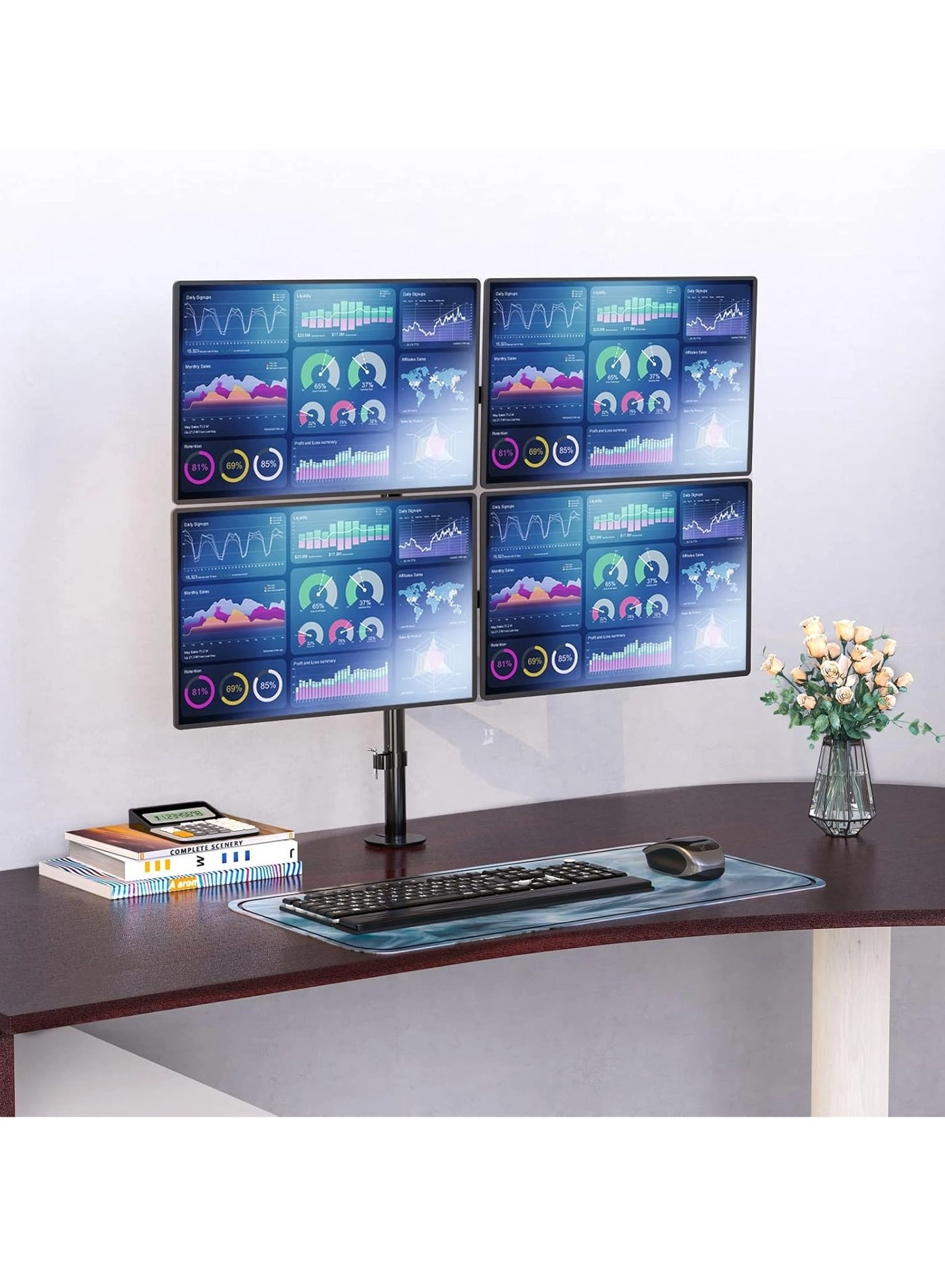 Quad Monitor Stand - four 27-inch 75x75mm, 100x100mm