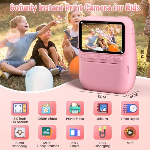 Instant Print Camera - 3.0" 1080P 32GB Pink