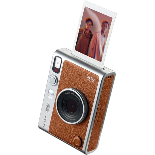 Instax Mini EVO - Brown + Instax Mini Instant Film Sheets - 60 Sheets + microSD Memory Card - 32GB + Small Padded Carrying Case + SD Card Reader + Microfiber Cleaning Cloth