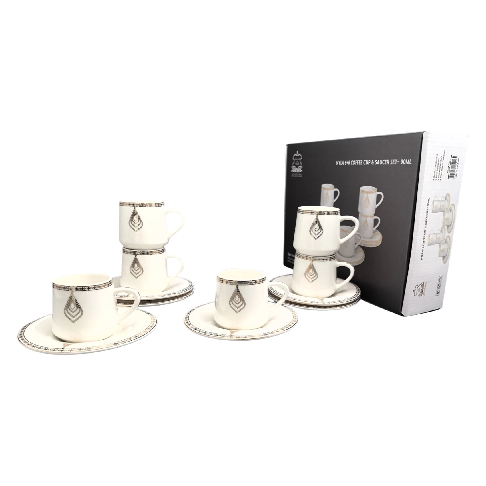 Shallow Nyla Coffee Cup and Saucer Set - 12 pcs - 90 ml