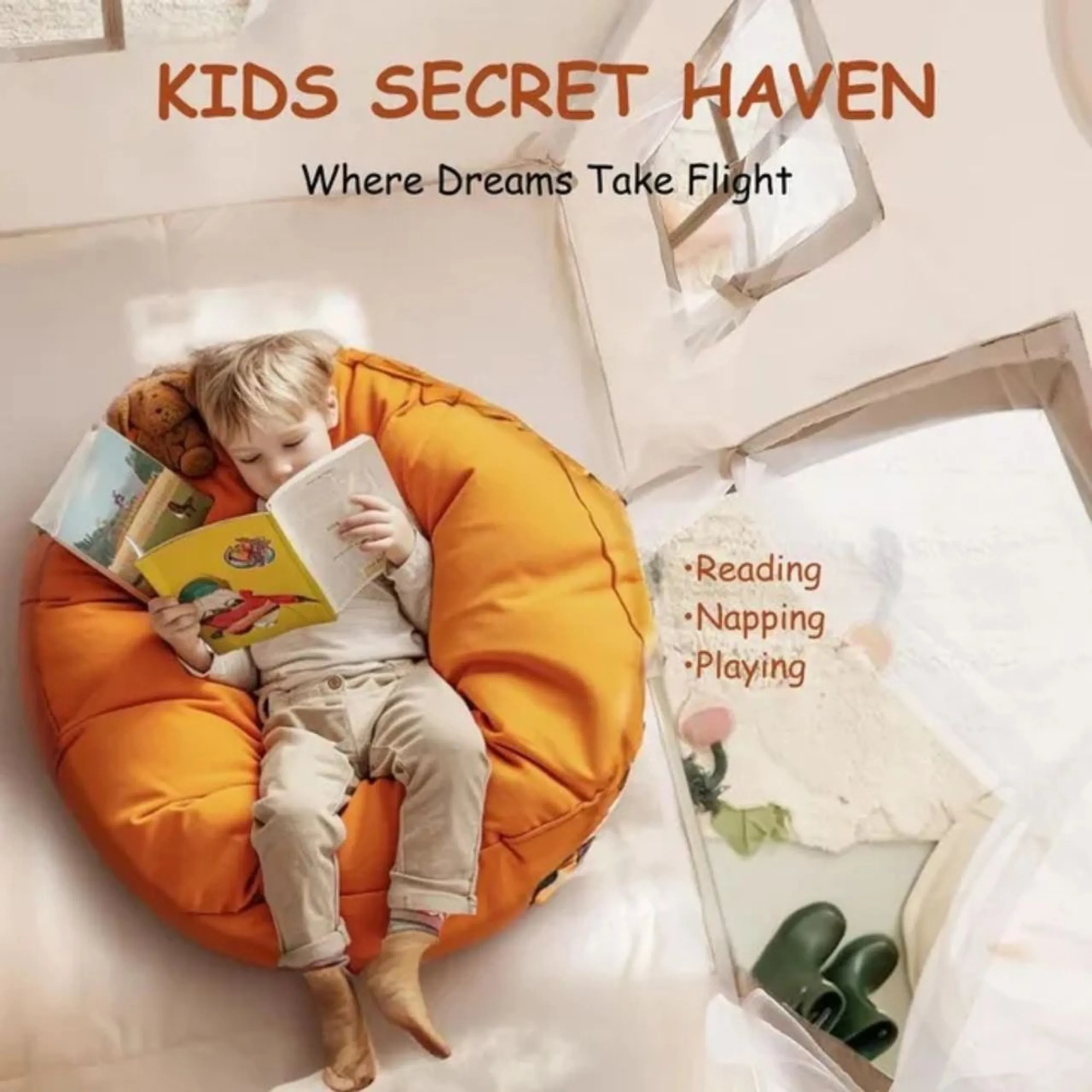 Kids Play Tent House - With Curtains Dinosaur Theme 120 x 120 x 150 cm