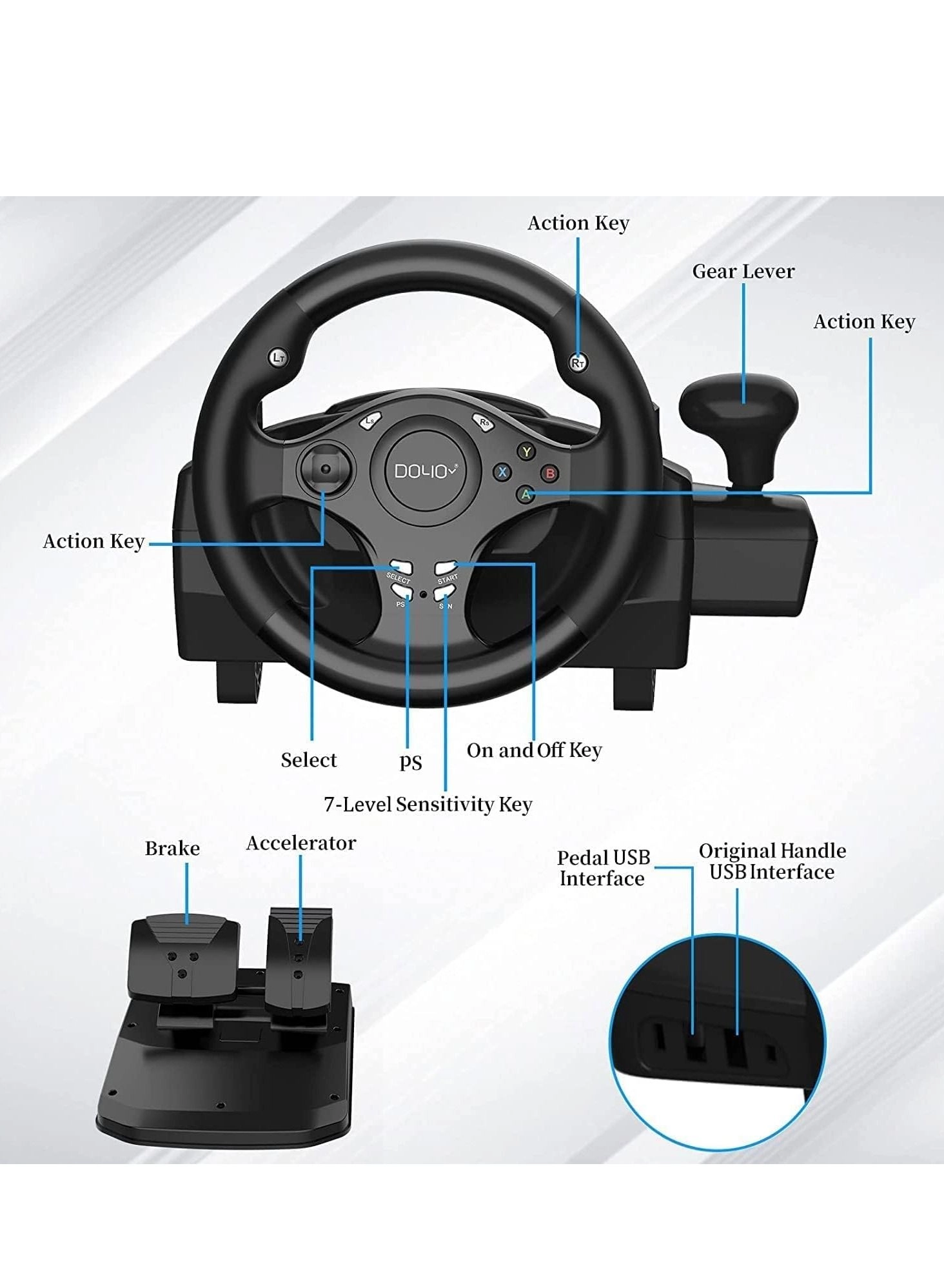 ZJJA95 Racing Wheel & Pedals - PS4 PC PS3 Xbox Series X|S Nintendo Switch Xbox One Android