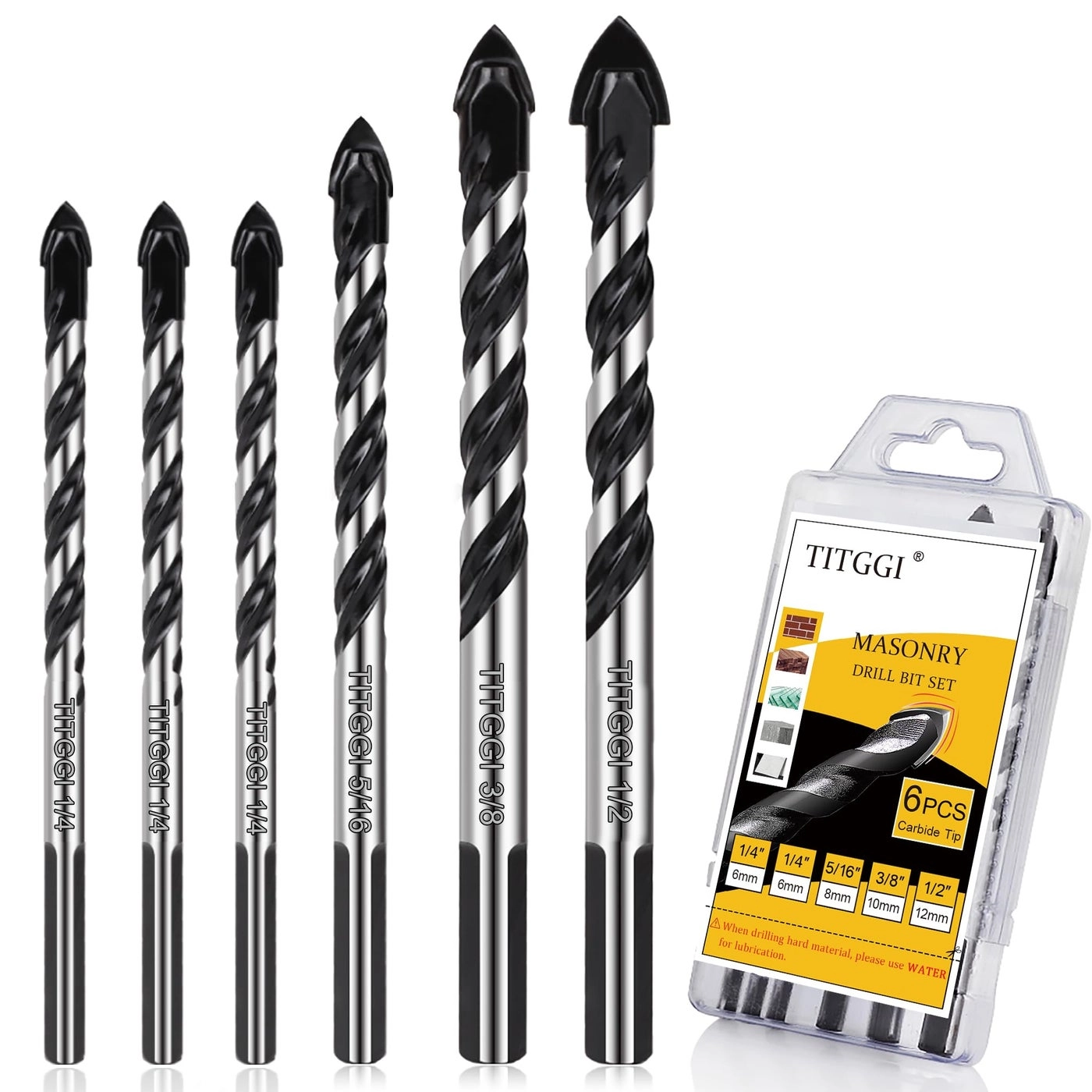TITGGI Drill Bit Set - Carbide 6PCS 1/4"-1/2"