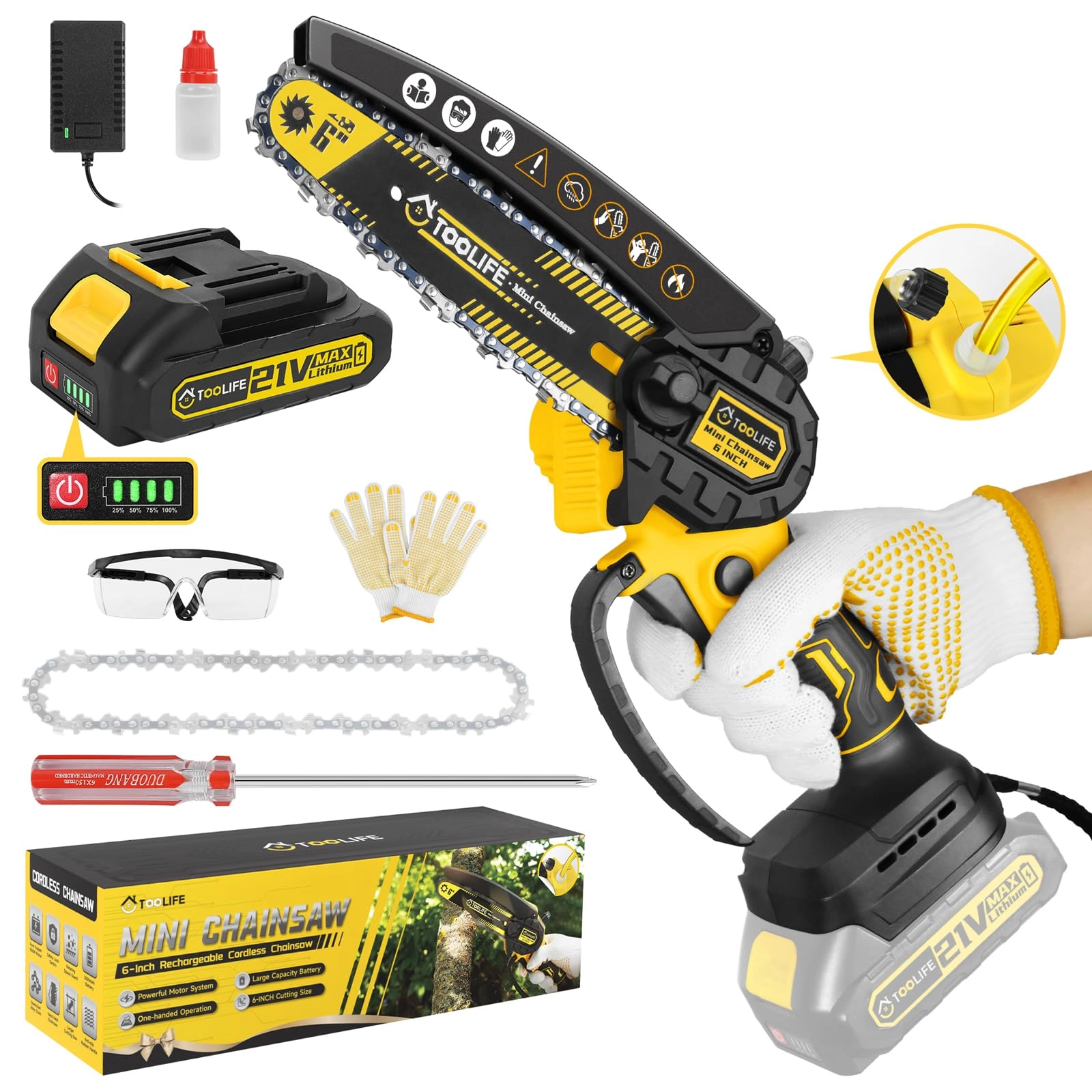 6inch Mini Chainsaw - 2000mAh 21V Battery