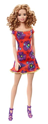 GBK92 Doll - Light Auburn Curly Brunette Red and Purple Floral Dress