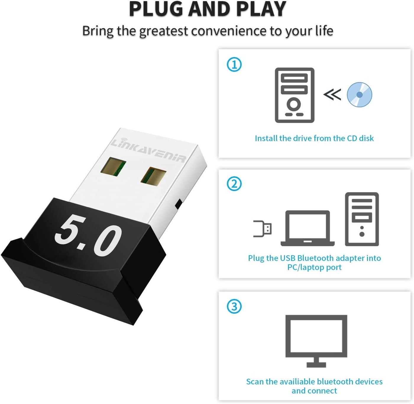 Bluetooth USB Adapter - Bluetooth 5.0 2.0 USB Interface