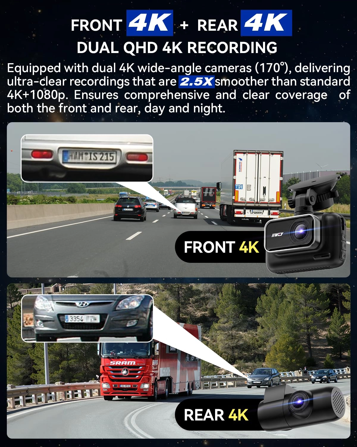 Dash Cam Front and Rear - 4K+4K