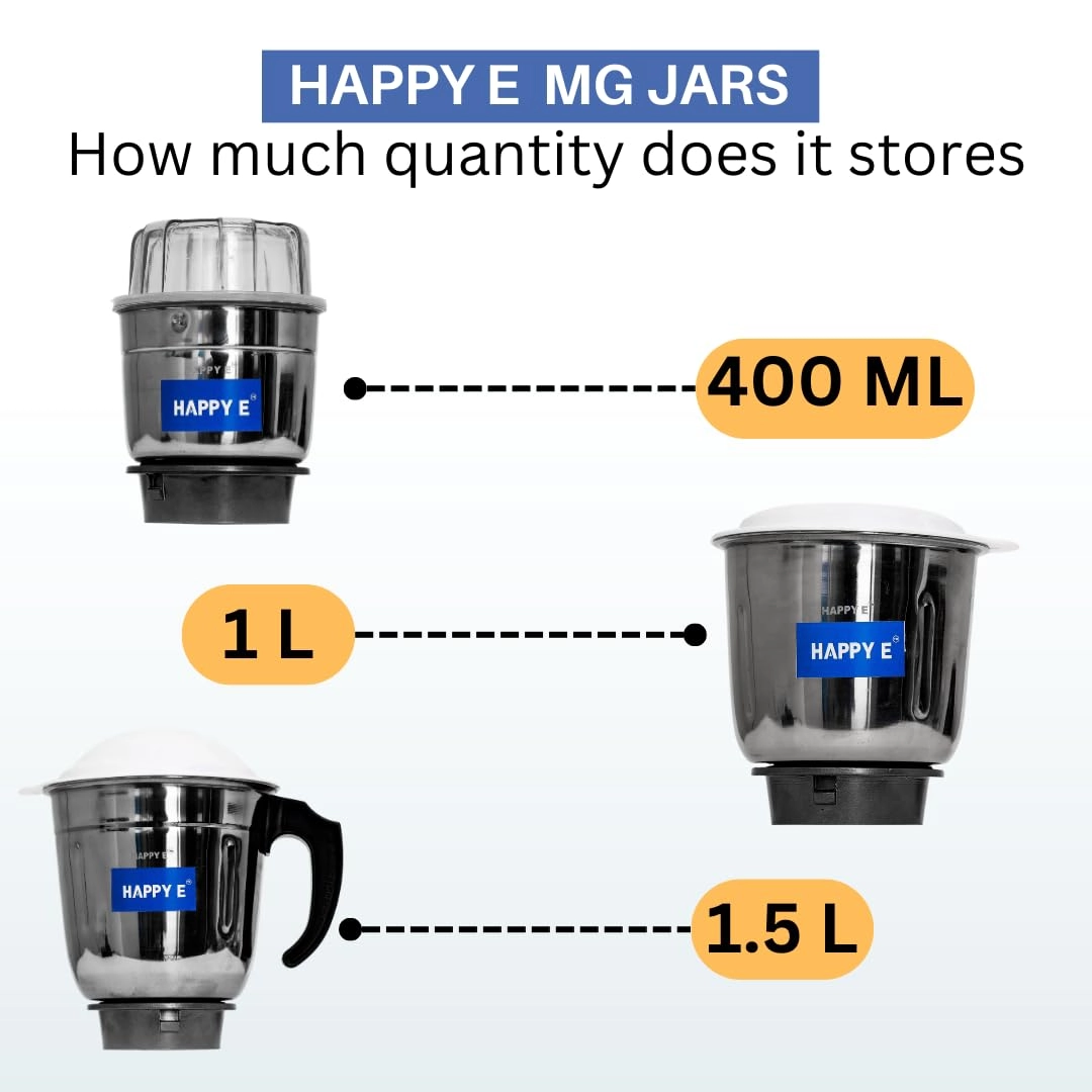 MG Mixer Grinder Jars - 400ml 1000ml 1500ml Pack