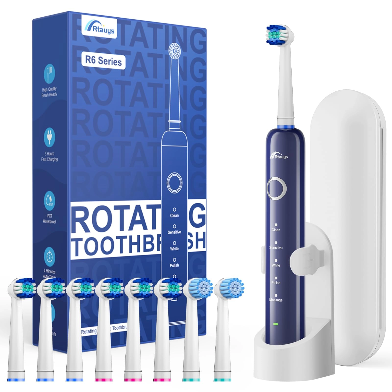 Sonic Electric Toothbrush - 8 Heads Travel Case Light Blue