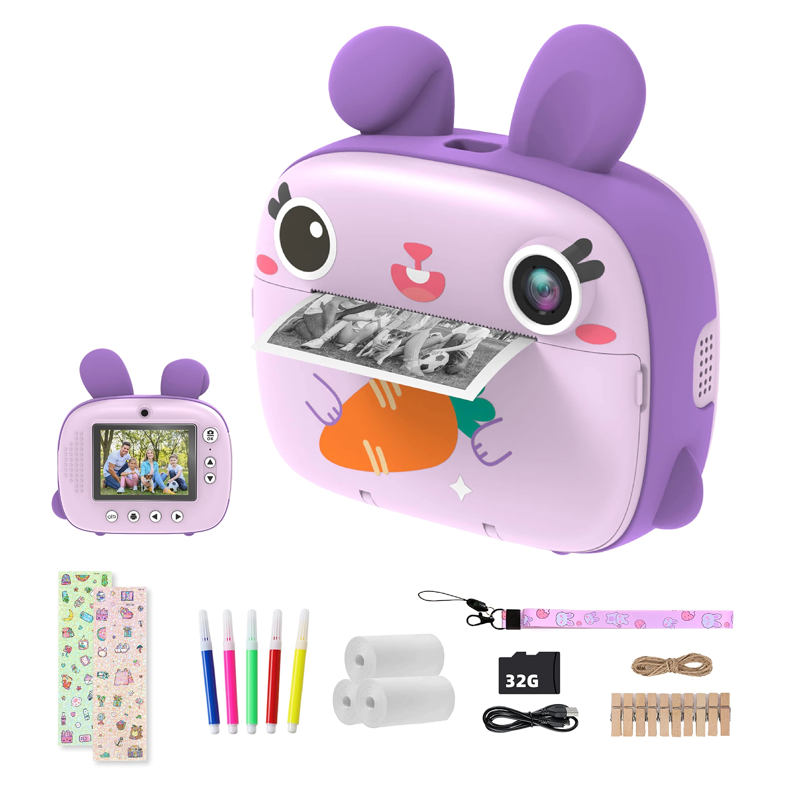 CAMCLID Kids Instant Camera - 2.4 Inch 32GB 12MP