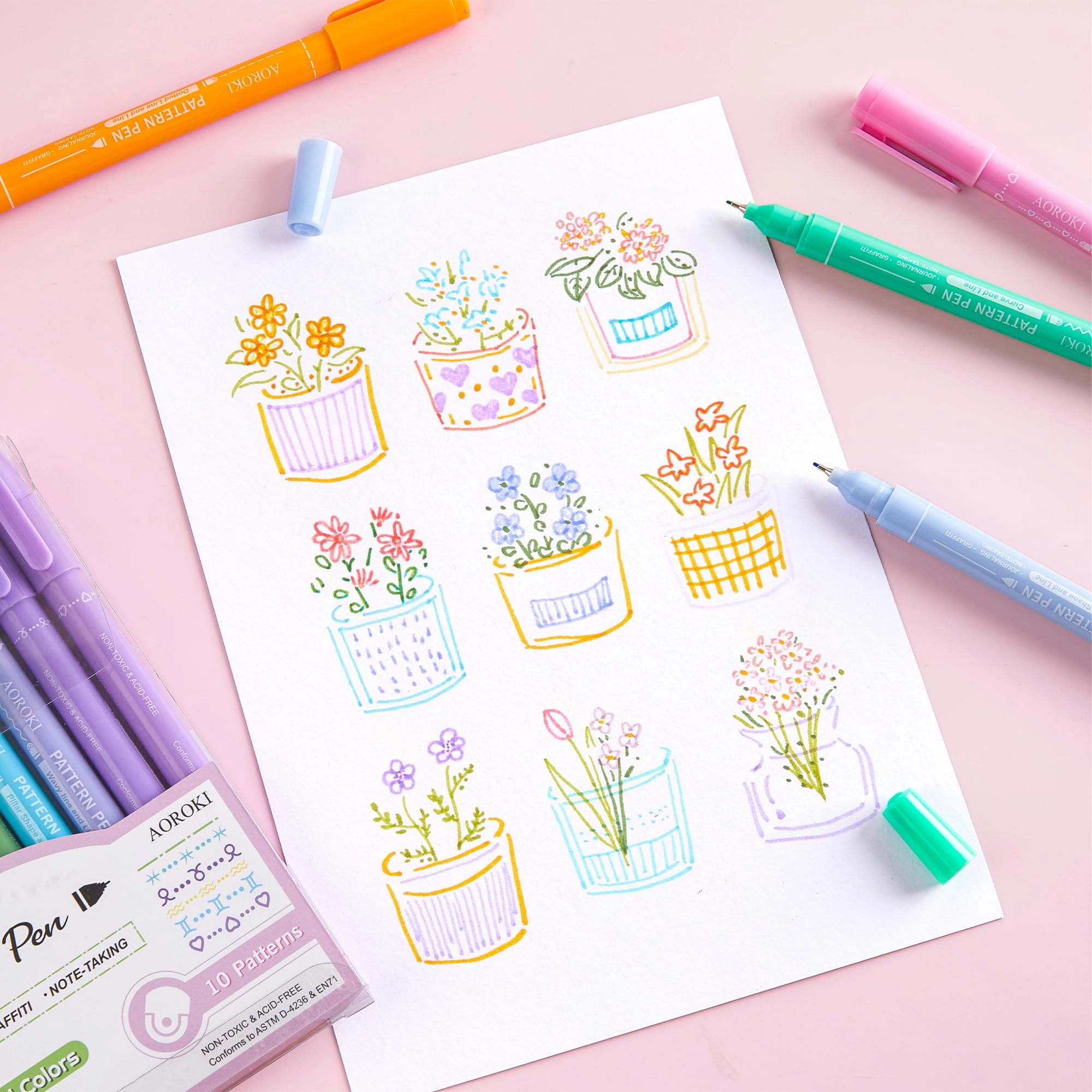 Curve Highlighter Pen - Multicolor Pattern Tip + Fine Tip