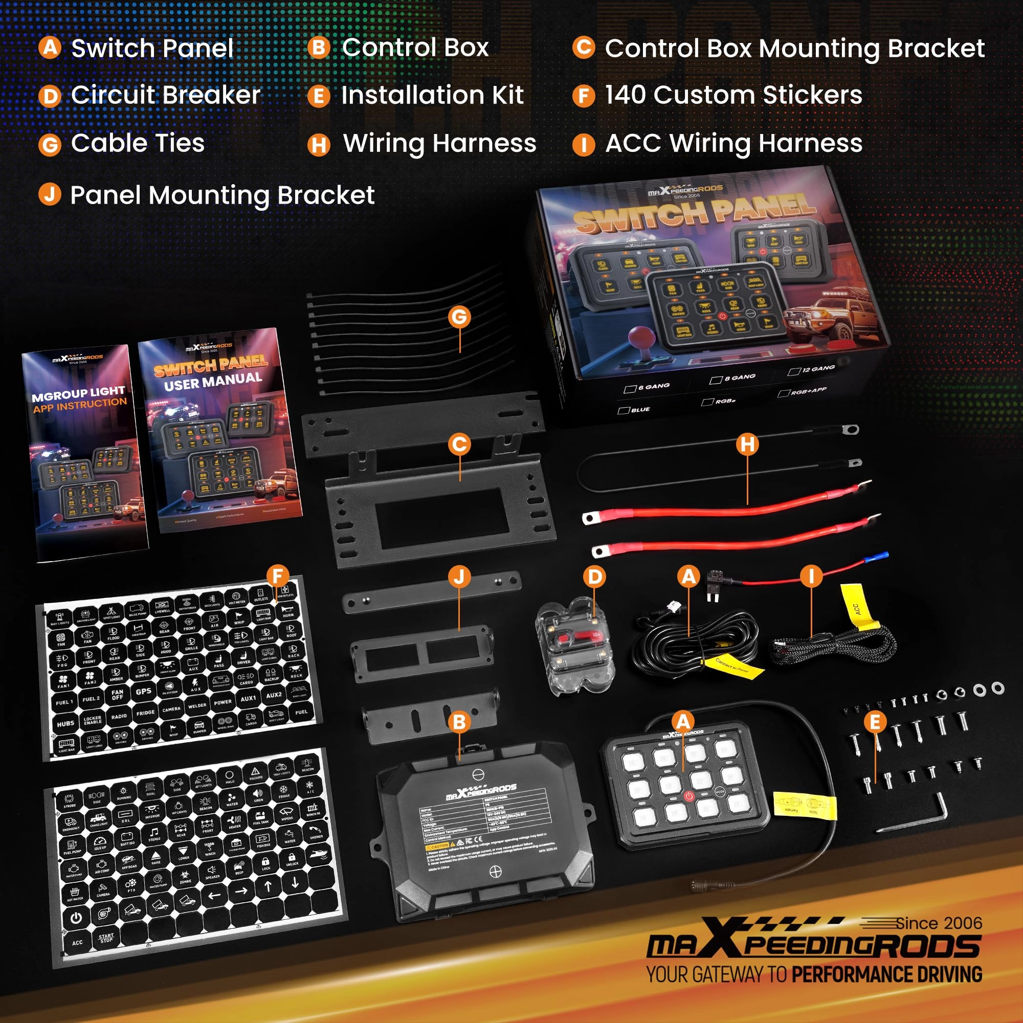 RGB Remote App Control Switch Panel - 12 Gang 12/24V