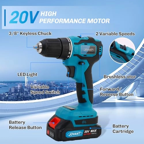 Cordless Drill - 3/8 Inch Keyless Chuck 21+1 Torque
