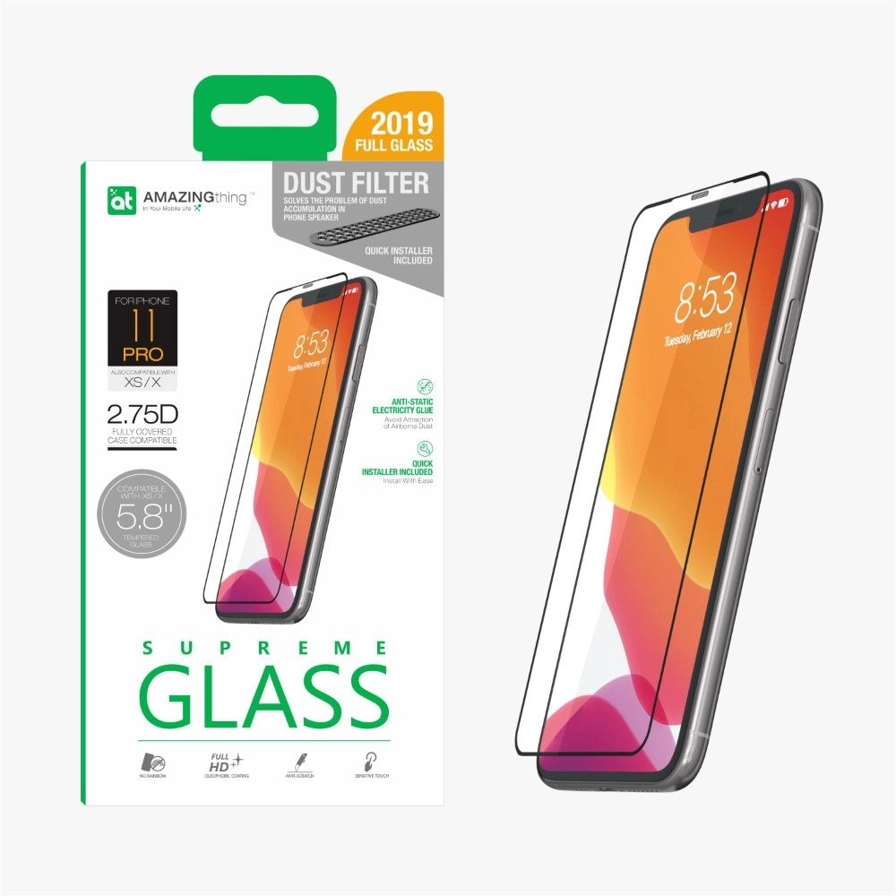 AMAZINGthing Dust Filter Tempered Glass Screen Protector for iPhone 11 Pro