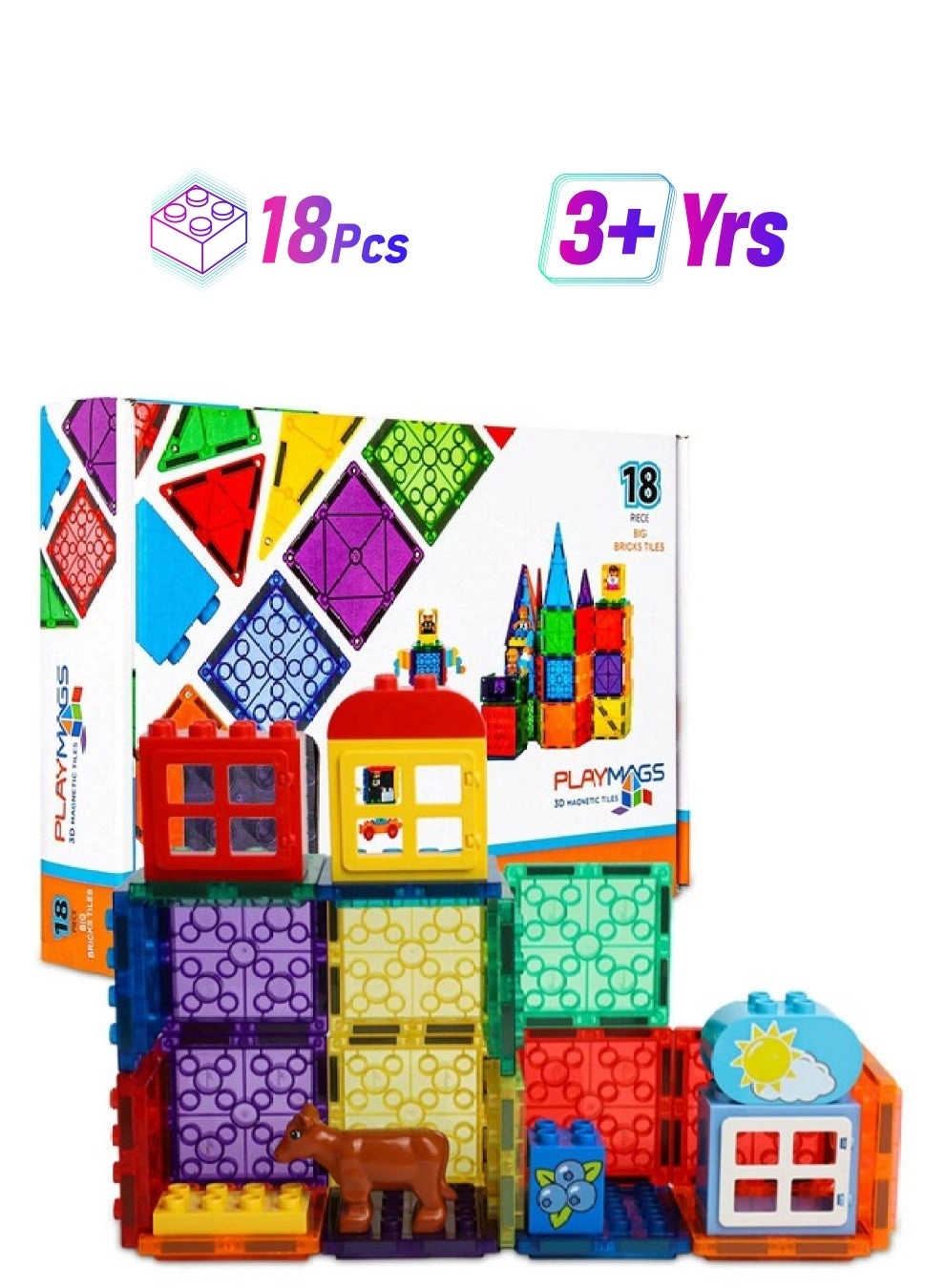 Playmags Magnetic Tiles - 18pcs