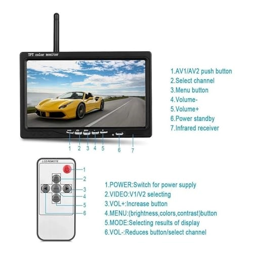 Monitor - 7" HD 800 x 480 + Rear View Camera - 8LED Night Vision