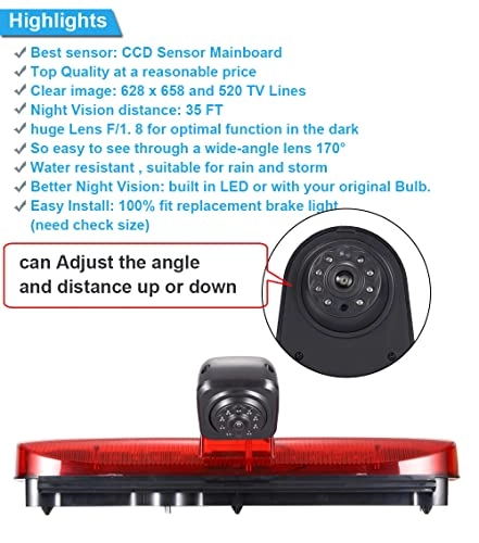 Rear View Camera - Night Vision 628 x 586 pixels + 7 inch monitor - 7 Inches