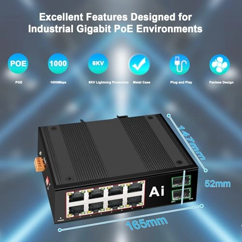 10-Port Ind | 8*PoE Gigabit+2*Uplink 8-Ports