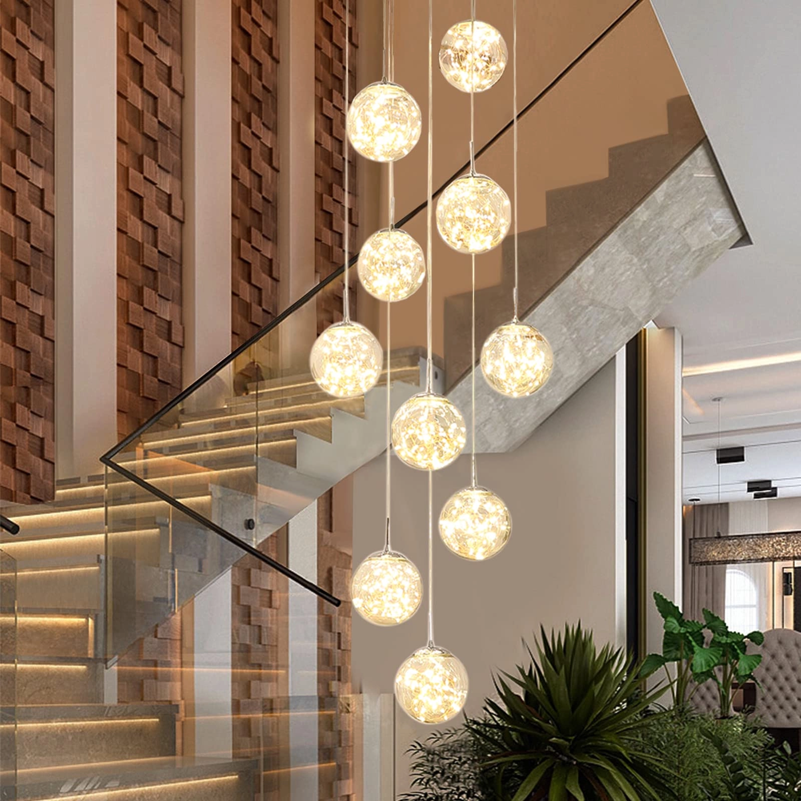 KAUCQI 10-Light LED Staircase Chandelier - 4000K Not Dimmable